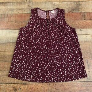 Kaileigh womens maroon with white dots sleeveless tank top blouse - L